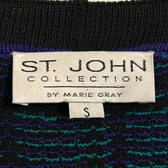 St. John Collection Marie Gray Plaid Knit Cardigan Gold Crest Buttons Size Small
